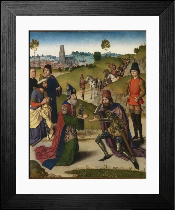 Framed Print : The Last Supper altarpiece: Meeting of Abraham and Melchizedek (left wing), 1464-1468. Artist: Bouts, Dirk (1410 / 20-1475) Framed Print : The Last Supper altarpiece: Meeting of Abraham and Melchizedek (left wing), 1464-1468. Artist: Bouts, Dirk (1410 / 20-1475)