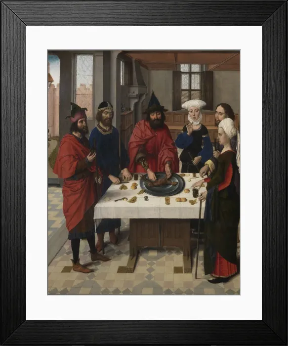 Framed Print : The Last Supper altarpiece: Passover Seder (left wing), 1464-1468. Artist: Bouts, Dirk (1410 / 20-1475) Framed Print : The Last Supper altarpiece: Passover Seder (left wing), 1464-1468. Artist: Bouts, Dirk (1410 / 20-1475)
