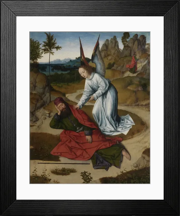 Framed Print : The Last Supper altarpiece: Elijah in the wilderness (right wing), 1464-1468. Artist: Bouts, Dirk (1410 / 20-1475) Framed Print : The Last Supper altarpiece: Elijah in the wilderness (right wing), 1464-1468. Artist: Bouts, Dirk (1410 / 20-1475)