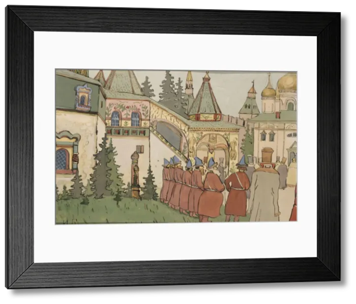 Framed Print : Illustration for the Fairy tale The Feather of Finist the Falcon, Early 1900s. Artist: Bilibin, Ivan Yakovlevich (1876-1942) Framed Print : Illustration for the Fairy tale The Feather of Finist the Falcon, Early 1900s. Artist: Bilibin, Ivan Yakovlevich (1876-1942)