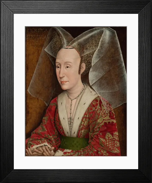 Framed Print : Portrait of Isabella of Portugal, wife of Philip III Duke of Burgundy (1397-1471), ca 1450-1475. Artist: Weyden, Rogier, van der (ca. 1399-1464)