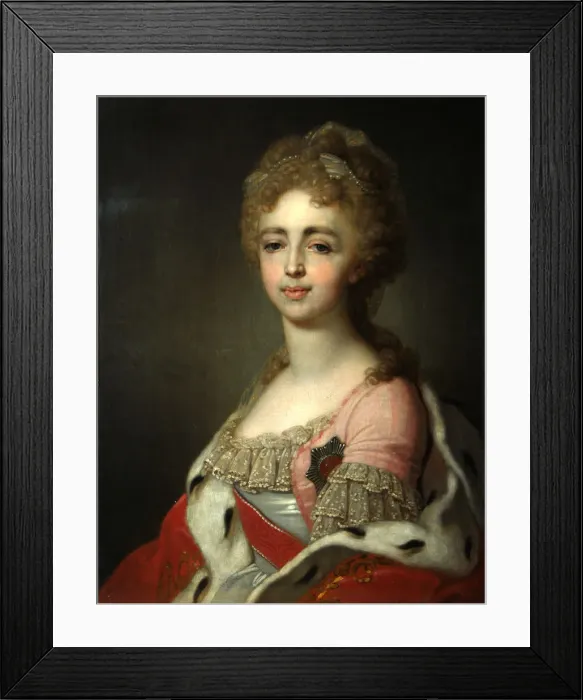 Framed Print : Portrait of Grand Duchess Alexandra Pavlovna (1783-1801), Daughter of Emperor Paul I, 1798. Artist: Borovikovsky, Vladimir Lukich (1757-1825) Framed Print : Portrait of Grand Duchess Alexandra Pavlovna (1783-1801), Daughter of Emperor Paul I, 1798. Artist: Borovikovsky, Vladimir Lukich (1757-1825)