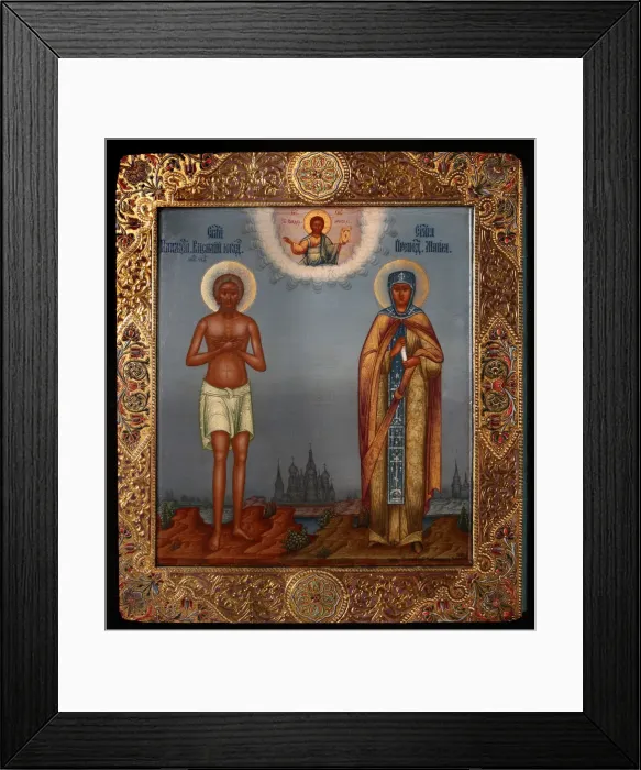 Framed Print : Basil the Blessed and Saint Mary of Egypt, 1901. Artist: Chirikov, Osip Semionovich (?-1903)