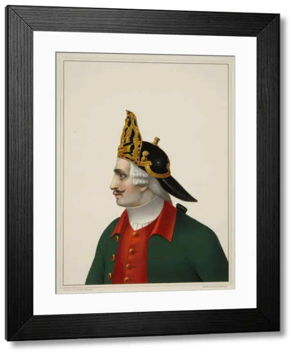 Framed Print : Grenadier cap in 1742-1762, Early 1840s. Artist: Chorikov, Boris Artemyevich (1802-1866) Framed Print : Grenadier cap in 1742-1762, Early 1840s. Artist: Chorikov, Boris Artemyevich (1802-1866)