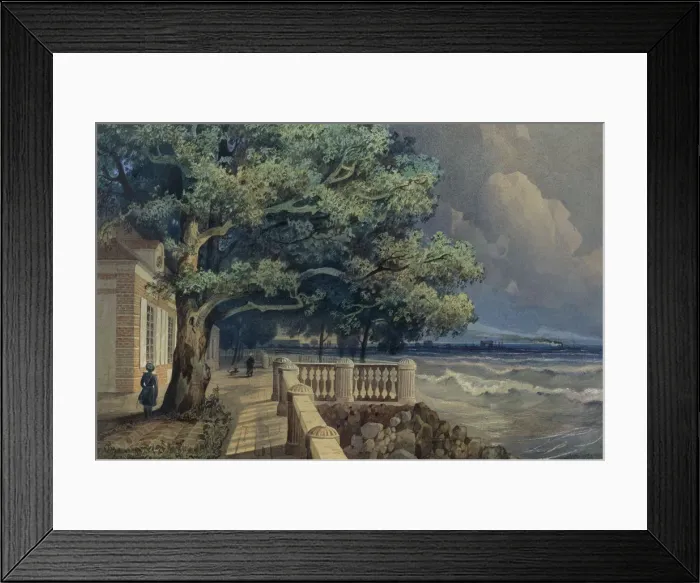 Framed Print : Terrace in the Monplaisir Palace, Peterhof, 1847. Artist: Dorogov, Alexander Matveyevich (1819-1850) Framed Print : Terrace in the Monplaisir Palace, Peterhof, 1847. Artist: Dorogov, Alexander Matveyevich (1819-1850)