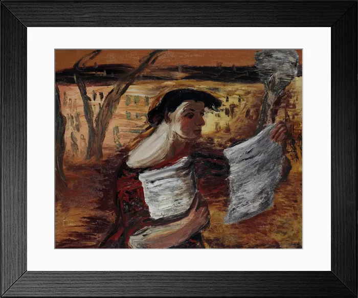 Framed Print : Woman with Leaflets, 1933. Artist: Drevin, Alexander Davidovich (1889-1938) Framed Print : Woman with Leaflets, 1933. Artist: Drevin, Alexander Davidovich (1889-1938)