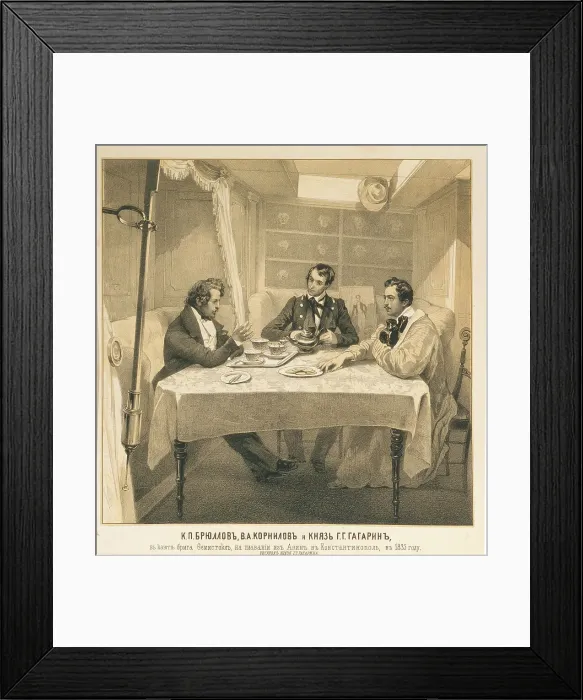 Framed Print : Karl Bryullov, Vladimir Kornilov and Count Grigori Gagarin aboard the brig Themistocles, 1835. Artist: Gagarin, Grigori Grigorievich (1810-1893)