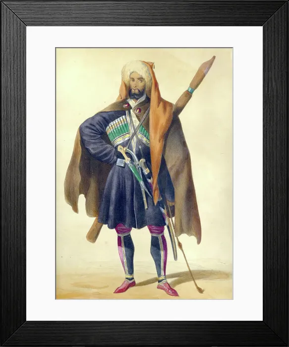 Framed Print : A Circassian (From: Scenes, paysages, meurs et costumes du Caucase), 1840. Artist: Gagarin, Grigori Grigorievich (1810-1893) Framed Print : A Circassian (From: Scenes, paysages, meurs et costumes du Caucase), 1840. Artist: Gagarin, Grigori Grigorievich (1810-1893)