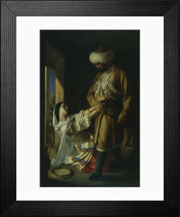 Framed Print : Leila and Khadji Abrek (After the poem by M. Lermontov), 1852. Artist: Ge, Nikolai Nikolayevich (1831-1894)