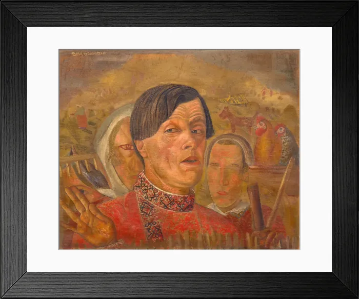 Framed Print : Self-portrait with the cock and the hen, c. 1924. Artist: Grigoriev, Boris Dmitryevich (1886-1939) Framed Print : Self-portrait with the cock and the hen, c. 1924. Artist: Grigoriev, Boris Dmitryevich (1886-1939)