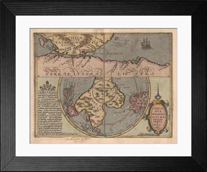 Framed Print : Chica sive Patagonica et Australis Terra (From Geographisches Handtbuch), 1600. Artist: Quad, Matthias (1557-1613) Framed Print : Chica sive Patagonica et Australis Terra (From Geographisches Handtbuch), 1600. Artist: Quad, Matthias (1557-1613)