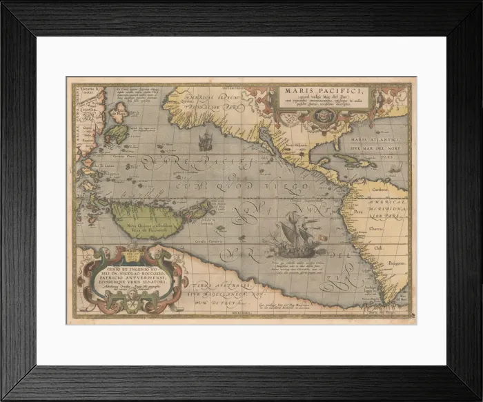 Framed Print : Maris Pacifici (From Theatrum orbis terrarum), 1595. Artist: Ortelius, Abraham (1527-1598)