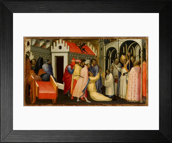 Framed Print : Saint Hugh of Lincoln Exorcises a Man Possessed by the Devil, 1404-1407. Artist: Starnina, Gherardo (c. 1364-1413)