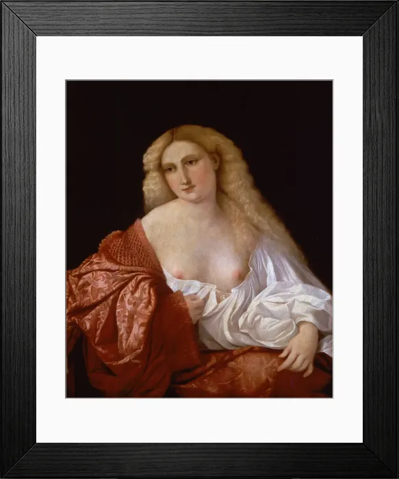 Framed Print : Portrait of a Woman (Portrait of a Courtesan), 1520. Artist: Palma il Vecchio, Jacopo, the Elder (1480-1528) Framed Print : Portrait of a Woman (Portrait of a Courtesan), 1520. Artist: Palma il Vecchio, Jacopo, the Elder (1480-1528)