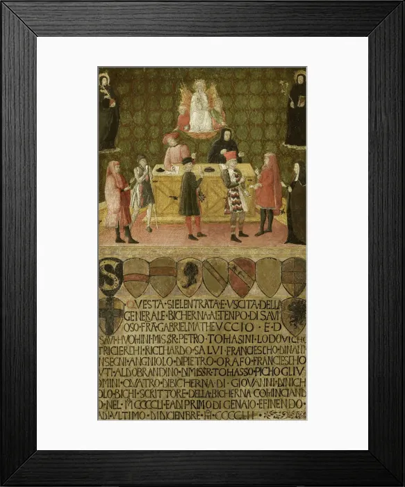 Framed Print : The office of the tax collector (Biccherna) of Siena, 1451-1452. Artist: Anonymous