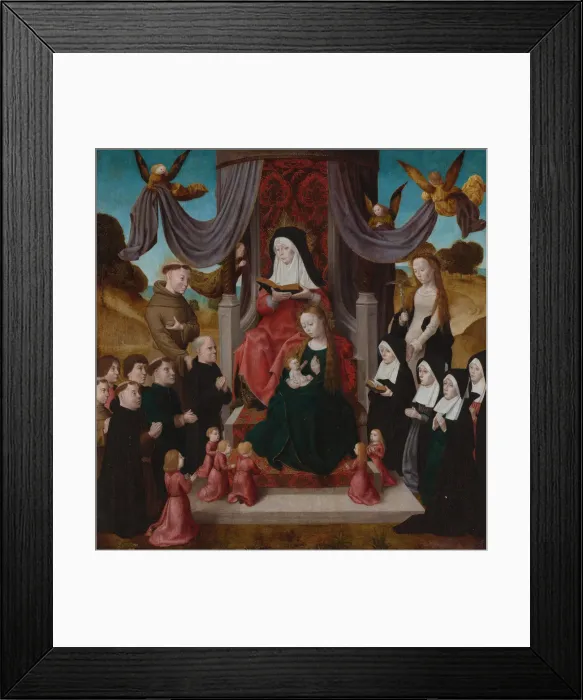 Framed Print : The Virgin and Child with Saint Anne (Anna Selbdritt), Saints Francis, Lidwina and donors, c. 1490-1 Artist: Netherlandish master Framed Print : The Virgin and Child with Saint Anne (Anna Selbdritt), Saints Francis, Lidwina and donors, c. 1490-1 Artist: Netherlandish master