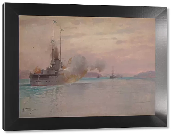 The Russian naval bombardment of the Bosphorus, 1915-1916. Artist: Hansen (Hanzen), Alexey (1876-1937)