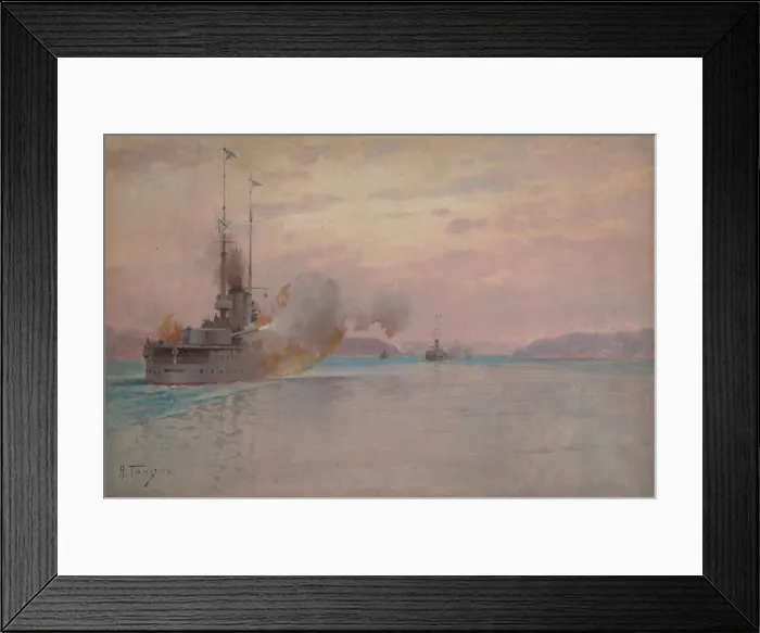 Framed Print : The Russian naval bombardment of the Bosphorus, 1915-1916. Artist: Hansen (Hanzen), Alexey (1876-1937) Framed Print : The Russian naval bombardment of the Bosphorus, 1915-1916. Artist: Hansen (Hanzen), Alexey (1876-1937)