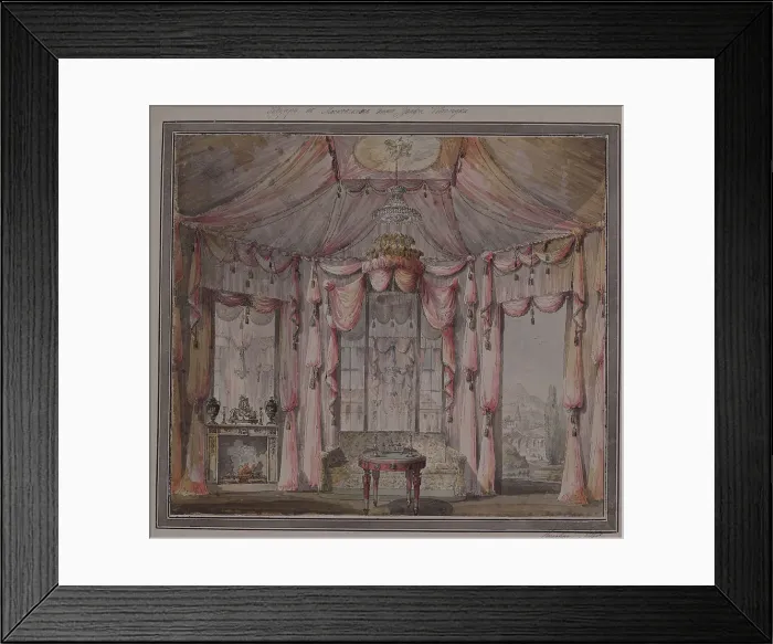 Framed Print : Interior design for the boudoir in the Count Bezborodko House in Moscow, 1790s. Artist: Lvov, Nikolai Alexandrovich (1751-1803) Framed Print : Interior design for the boudoir in the Count Bezborodko House in Moscow, 1790s. Artist: Lvov, Nikolai Alexandrovich (1751-1803)