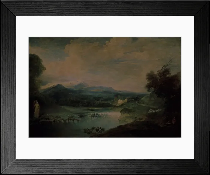 Framed Print : Landscape with a waterfall, ca 1714. Artist: Watteau, Jean Antoine (1684-1721) Framed Print : Landscape with a waterfall, ca 1714. Artist: Watteau, Jean Antoine (1684-1721)