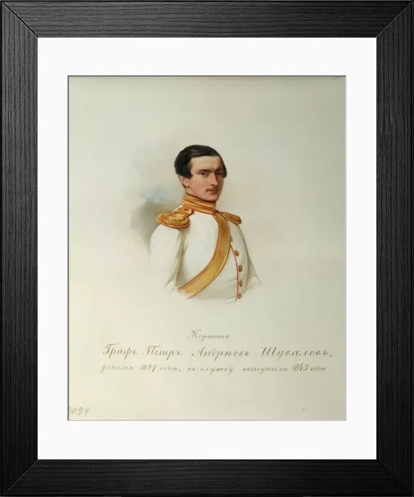 Framed Print : Portrait of Count Count Pyotr Andreyevich Shuvalov (1827-1889) (From the Album of the Imperial Horse Guards), 1846-1849. Artist: Hau (Gau), Vladimir Ivanovich (1816-1895) Framed Print : Portrait of Count Count Pyotr Andreyevich Shuvalov (1827-1889) (From the Album of the Imperial Horse Guards), 1846-1849. Artist: Hau (Gau), Vladimir Ivanovich (1816-1895)