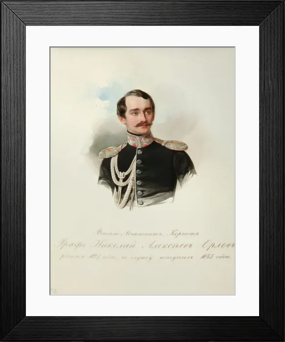 Framed Print : Portrait of Count Nikolai Alexeyevich Orlov (1827-1885) (From the Album of the Imperial Horse Guards), 1846-1849. Artist: Hau (Gau), Vladimir Ivanovich (1816-1895)