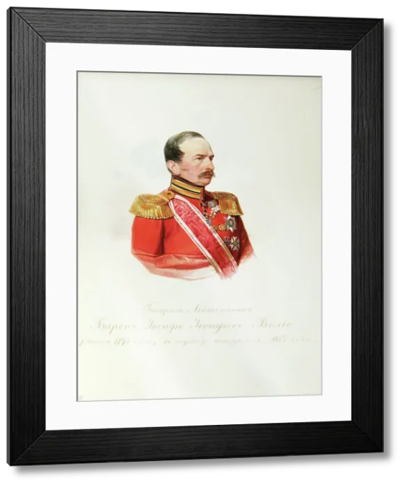 Framed Print : Portrait of Baron Iosif Iosifovich von Velio (1795-1867) (From the Album of the Imperial Horse Guards), 1846-1849. Artist: Hau (Gau), Vladimir Ivanovich (1816-1895) Framed Print : Portrait of Baron Iosif Iosifovich von Velio (1795-1867) (From the Album of the Imperial Horse Guards), 1846-1849. Artist: Hau (Gau), Vladimir Ivanovich (1816-1895)