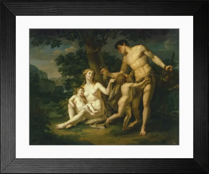 Framed Print : Adam and Eve with Children Under A Tree, 1803. Artist: Ivanov, Andrei Ivanovich (1775-1848)