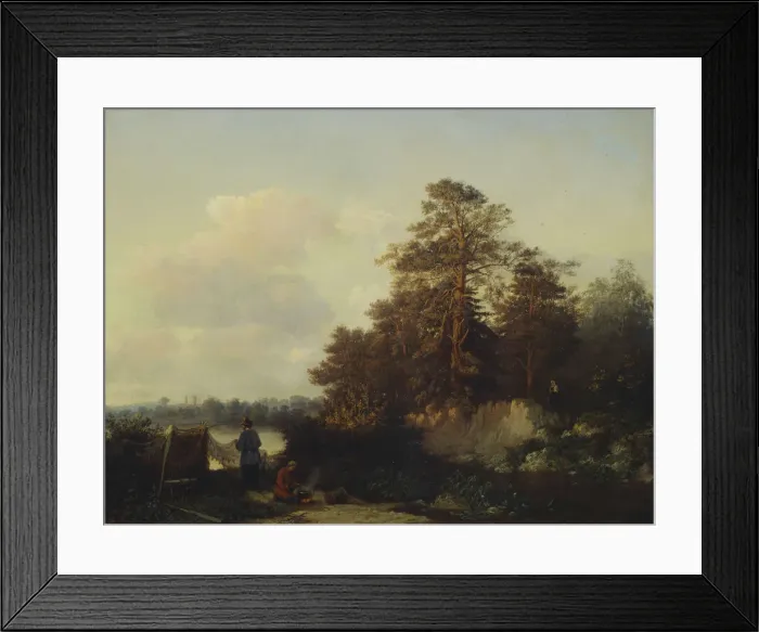 Framed Print : Landscape with Anglers, 1852. Artist: Kamenev, Valerian Konstantinovich (1823-1874) Framed Print : Landscape with Anglers, 1852. Artist: Kamenev, Valerian Konstantinovich (1823-1874)