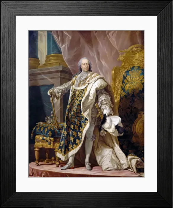 Framed Print : Portrait of Louis XV in his royal costume. Artist: Van Loo, Louis Michel (1707-1771) Framed Print : Portrait of Louis XV in his royal costume. Artist: Van Loo, Louis Michel (1707-1771)