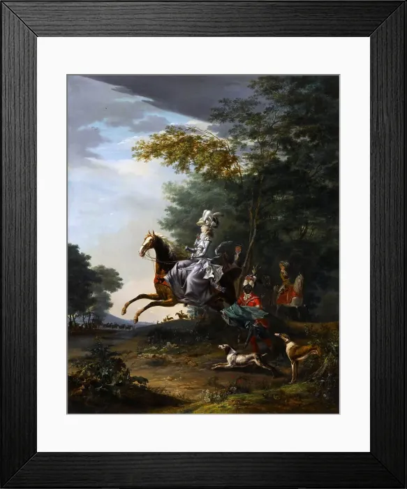Framed Print : Marie-Antoinette (1755-1793) Hunting with Dogs. Artist: Brun de Versoix, Louis-Auguste (1758-1815) Framed Print : Marie-Antoinette (1755-1793) Hunting with Dogs. Artist: Brun de Versoix, Louis-Auguste (1758-1815)