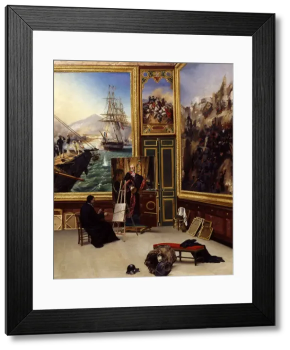 Framed Print : Brother Philippe copying the portrait of the Marquis de Fontanes in the Versailles Museum. Artist: Vernet, Horace (1789-1863) Framed Print : Brother Philippe copying the portrait of the Marquis de Fontanes in the Versailles Museum. Artist: Vernet, Horace (1789-1863)