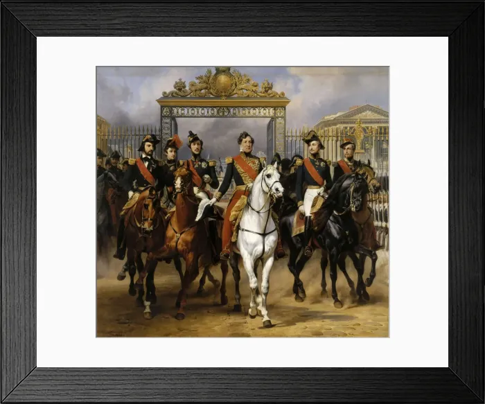 Framed Print : Louis Philippe and his sons to horse at this leave Versailles of lock, June 10, 1837. Artist: Vernet, Horace (1789-1863) Framed Print : Louis Philippe and his sons to horse at this leave Versailles of lock, June 10, 1837. Artist: Vernet, Horace (1789-1863)