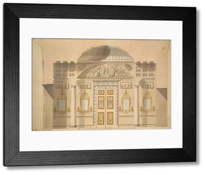 Framed Print : Elevation of the Mirror Wall in the Jasper Study of the Agate Pavilion at Tsarskoye Selo. Artist: Cameron, Charles (ca. 1730 / 40-1812) Framed Print : Elevation of the Mirror Wall in the Jasper Study of the Agate Pavilion at Tsarskoye Selo. Artist: Cameron, Charles (ca. 1730 / 40-1812)