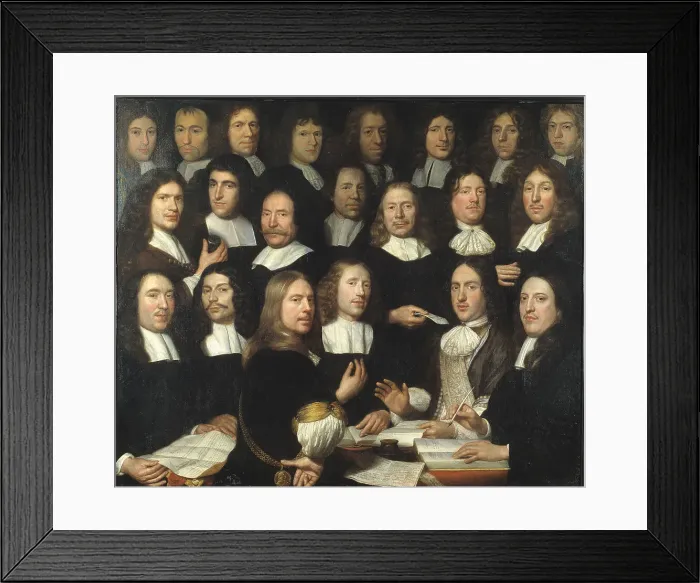 Framed Print : Group Portrait of the Mint Masters of Dordrecht. Artist: Hoogstraten, Samuel Dirksz, van (1627-1678) Framed Print : Group Portrait of the Mint Masters of Dordrecht. Artist: Hoogstraten, Samuel Dirksz, van (1627-1678)