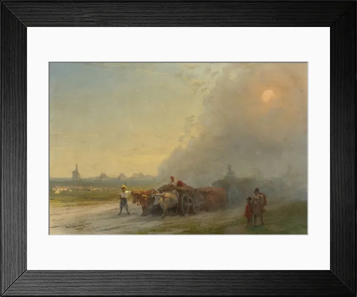 Framed Print : Ox-carts in the Ukrainian Steppe. Artist: Aivazovsky, Ivan Konstantinovich (1817-1900)
