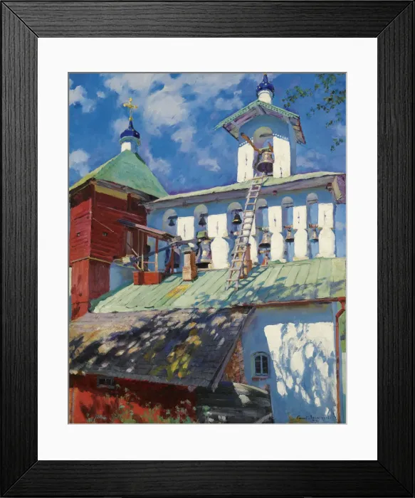 Framed Print : Bell tower of the Pskovo-Pechersky Monastery. Artist: Vinogradov, Sergei Arsenyevich (1869-1938)
