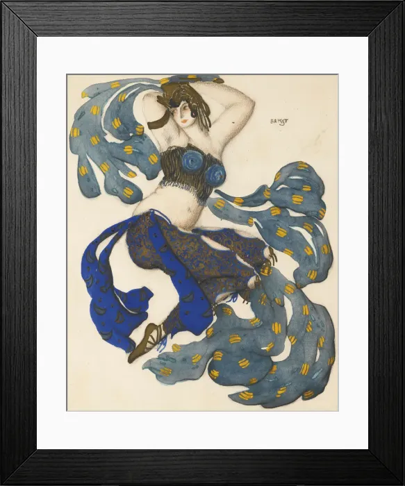 Framed Print : Odalisque. Costume design for the ballet Sheherazade by N. Rimsky-Korsakov. Artist: Bakst, Leon (1866-1924) Framed Print : Odalisque. Costume design for the ballet Sheherazade by N. Rimsky-Korsakov. Artist: Bakst, Leon (1866-1924)