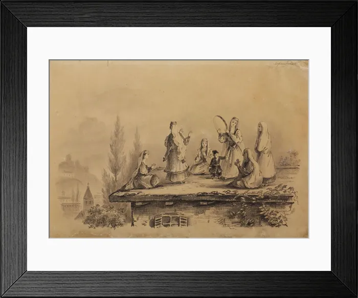 Framed Print : Georgian women on the roof (Lezghinka), 1837. Artist: Lermontov, Mikhail Yuryevich (1814-1841)