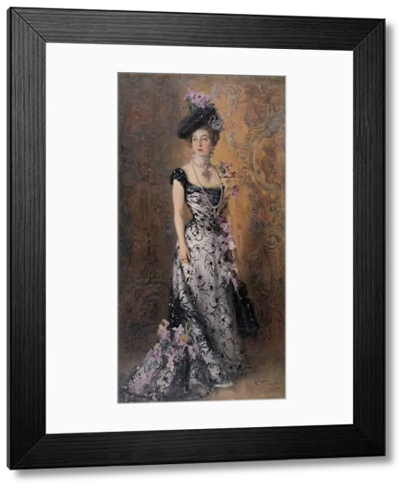 Framed Print : L elegante aux orchidees, 1900. Artist: Makovsky, Konstantin Yegorovich (1839-1915)