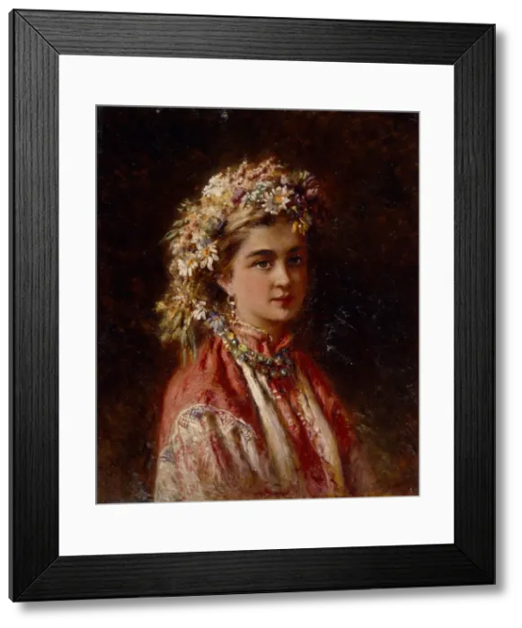 Framed Print : Young girl with flower garland. Artist: Makovsky, Konstantin Yegorovich (1839-1915) Framed Print : Young girl with flower garland. Artist: Makovsky, Konstantin Yegorovich (1839-1915)