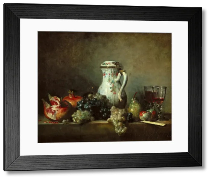 Framed Print : Grapes and pomegranates. Artist: Chardin, Jean-Baptiste Simeon (1699-1779) Framed Print : Grapes and pomegranates. Artist: Chardin, Jean-Baptiste Simeon (1699-1779)