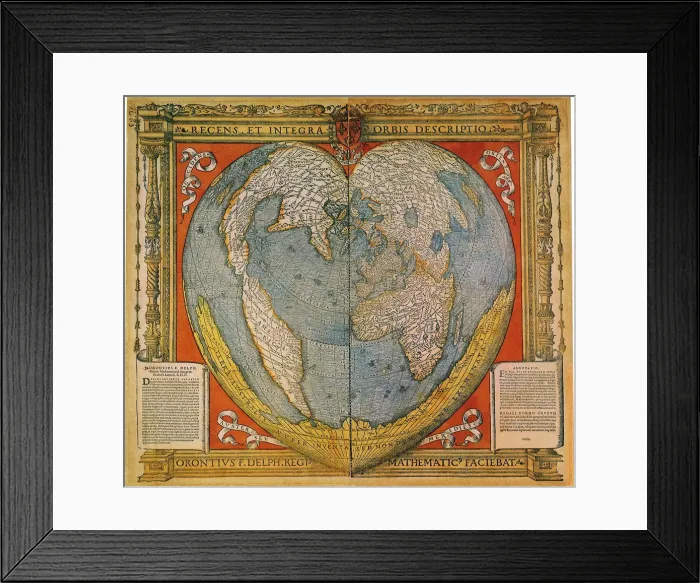 Framed Print : Heart Shaped World Map. Artist: Fine, Oronce (1494-1555)