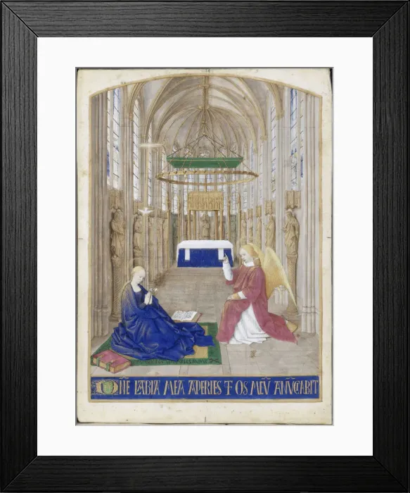 Framed Print : The Annunciation (Hours of Etienne Chevalier). Artist: Fouquet, Jean (1420?1481) Framed Print : The Annunciation (Hours of Etienne Chevalier). Artist: Fouquet, Jean (1420?1481)