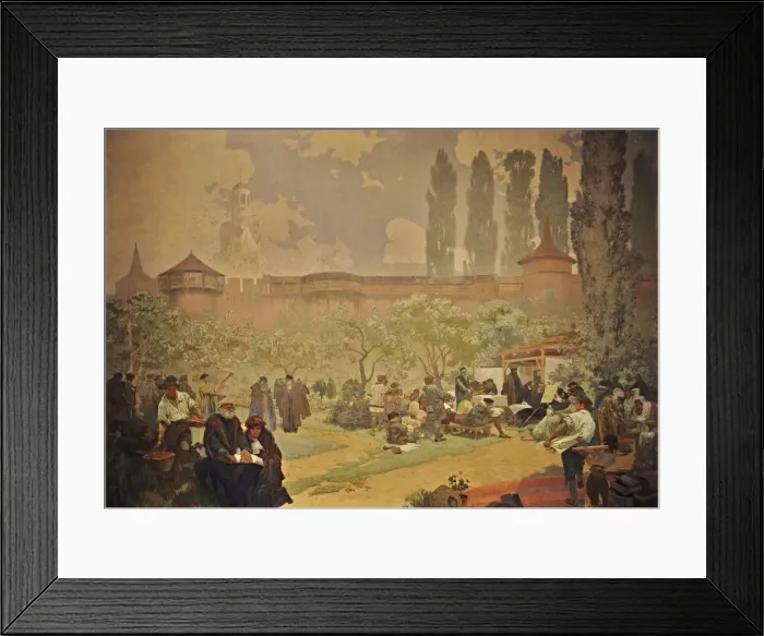 Framed Print : The Printing of the Bible of Kralice in Ivancice (The cycle The Slav Epic). Artist: Mucha, Alfons Marie (1860-1939) Framed Print : The Printing of the Bible of Kralice in Ivancice (The cycle The Slav Epic). Artist: Mucha, Alfons Marie (1860-1939)