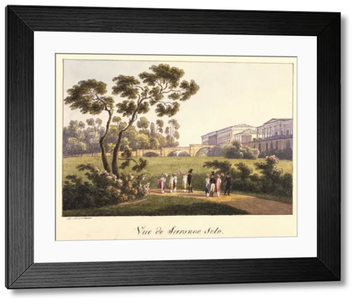 Framed Print : View of the Cameron Gallery in the Park in Tsarskoye Selo, before 1817. Artist: Martynov, Andrei Yefimovich (1768-1826) Framed Print : View of the Cameron Gallery in the Park in Tsarskoye Selo, before 1817. Artist: Martynov, Andrei Yefimovich (1768-1826)