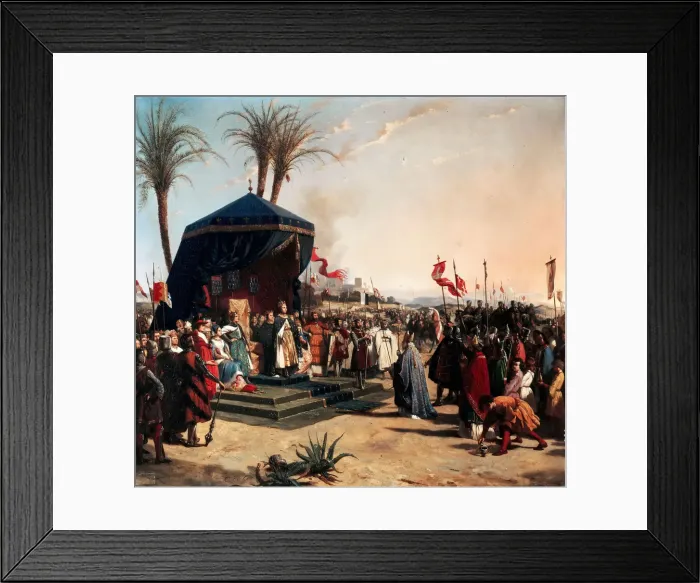 Framed Print : Saint Louis, King of France Receiving Robert Patriarch of Jerusalem in Damietta in 1249. Artist: Gue, Jean-Marie Oscar (1809-1877) Framed Print : Saint Louis, King of France Receiving Robert Patriarch of Jerusalem in Damietta in 1249. Artist: Gue, Jean-Marie Oscar (1809-1877)
