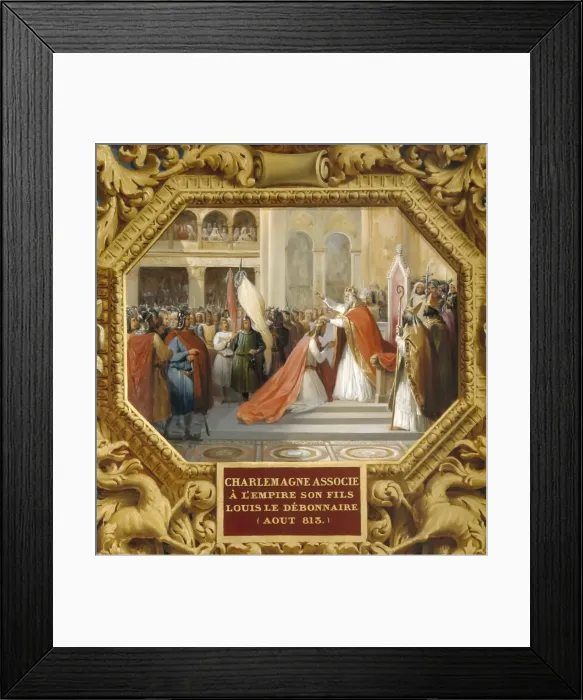 Framed Print : Charlemagne crowns his son Louis the Pious in 813. Artist: Alaux, Jean (1786-1864) Framed Print : Charlemagne crowns his son Louis the Pious in 813. Artist: Alaux, Jean (1786-1864)