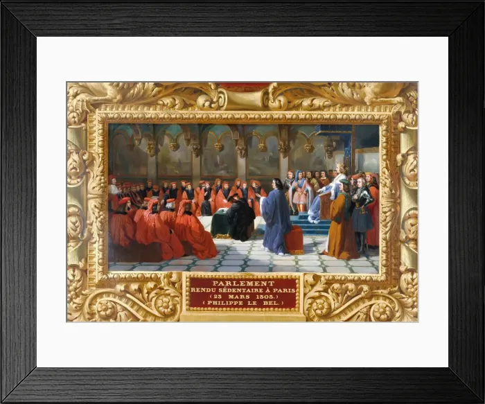Framed Print : Philip IV the Fair establishes the Parliament in Paris in 1303. Artist: Alaux, Jean (1786-1864) Framed Print : Philip IV the Fair establishes the Parliament in Paris in 1303. Artist: Alaux, Jean (1786-1864)