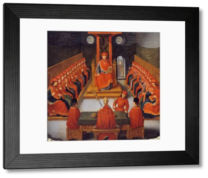 Framed Print : First meeting of the Order of the Golden Fleece held by Philip III the Good, Duke of Burgundy, 10 Ja Artist: Albrier, Joseph (1791-1863) Framed Print : First meeting of the Order of the Golden Fleece held by Philip III the Good, Duke of Burgundy, 10 Ja Artist: Albrier, Joseph (1791-1863)